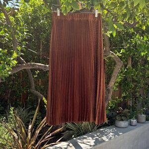 Scotch and Soda Copper Orange Pleated Striped Midi Skirt